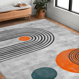 Family-friendly abstract contemporary rug designed for comfort and resilience