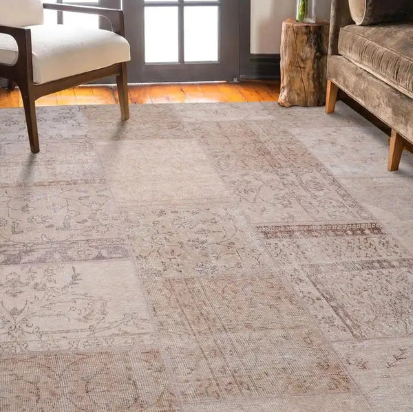Beige Patchwork Rug in a serene living room setting