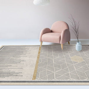 Close-up of a modern living room rug with natural cotton fibers