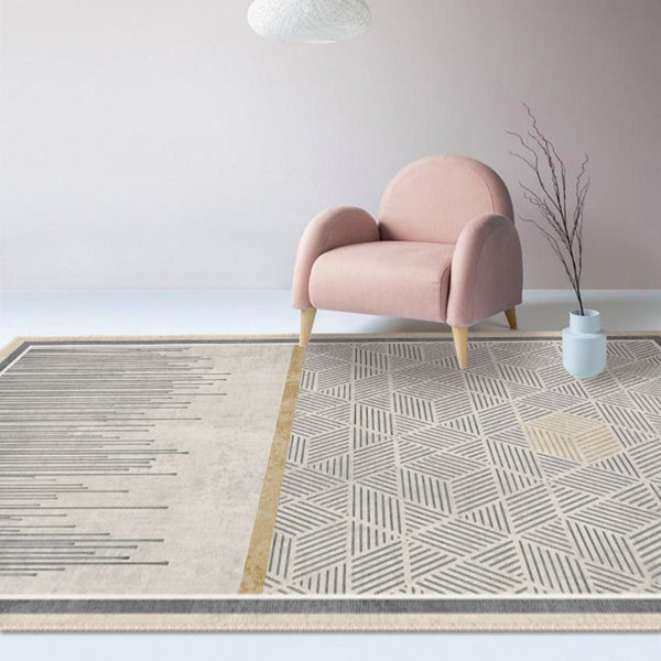 Close-up of a modern living room rug with natural cotton fibers
