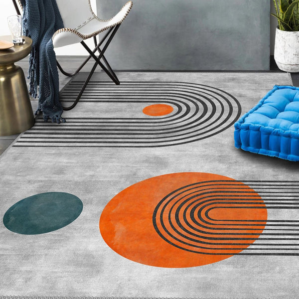 Detailed view of an abstract contemporary rug with bold lines and premium cotton