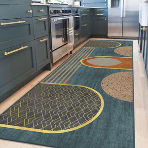 Bold kitchen abstract rug bringing color and energy to a modern kitchen