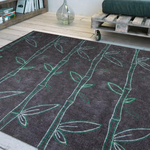 Botanical Bliss Rug with delicate leaf patterns in a cozy living room.