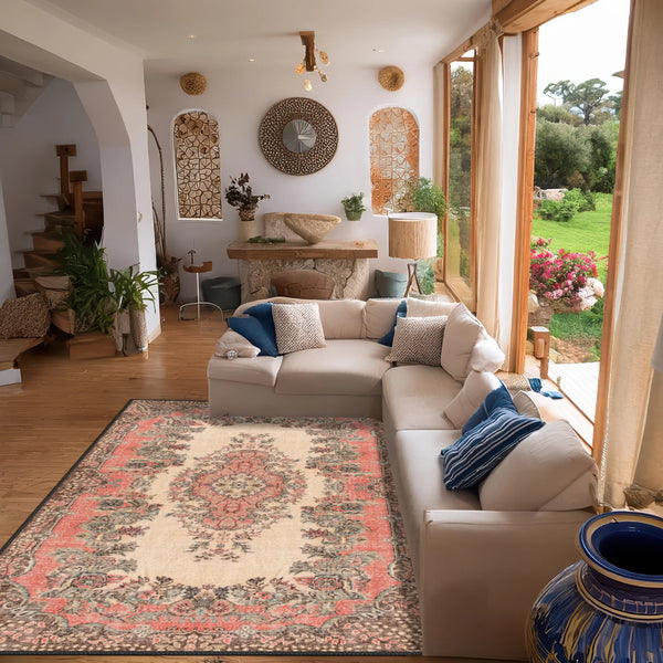 Beige-Pink Medallion Rug