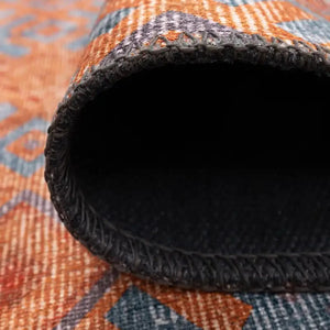 Close-up of Orange & Blue Rug showing its color contrast and plush pile