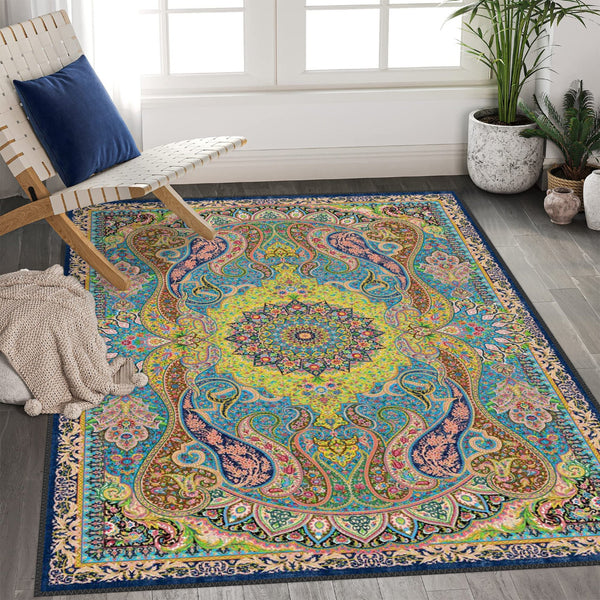 Close-up of the detailed paisley patterns on the Persian Paisley Rug, showcasing its handcrafted excellence