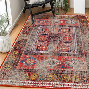 Close-up of the faded, intricate design on the Oriental Distressed Rug