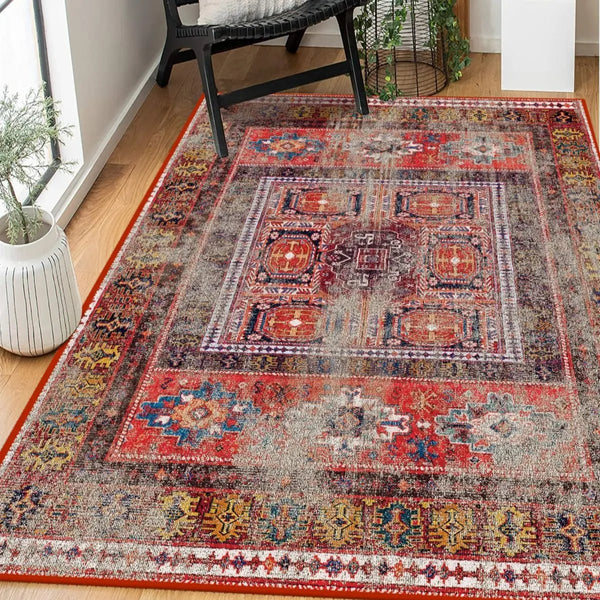 Close-up of the faded, intricate design on the Oriental Distressed Rug