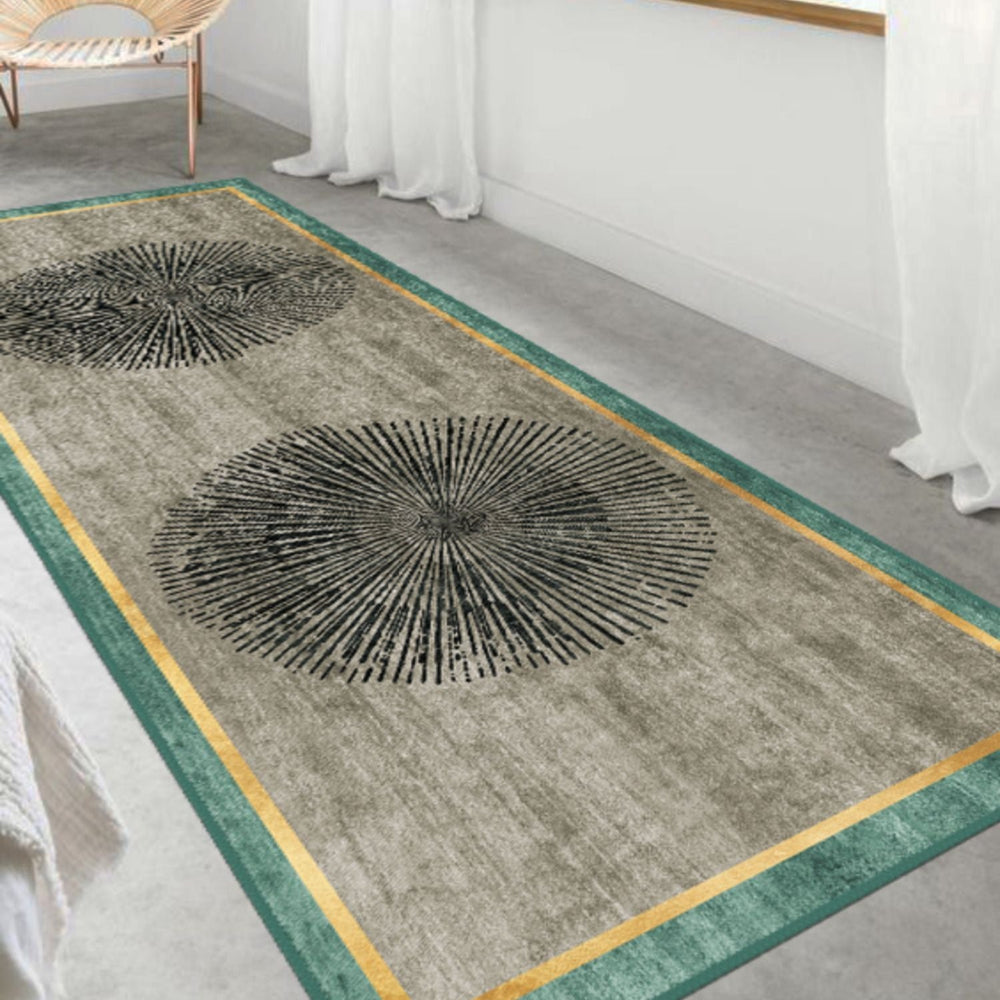Close-up of the intricate design of a unique modern rug