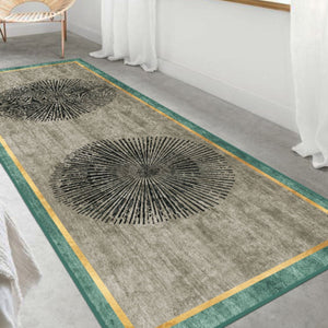 Close-up of the intricate design of a unique modern rug