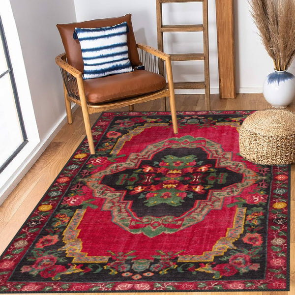 Close-up of the intricate floral patterns on the Karabakh Floral Rug, showcasing its traditional craftsmanship