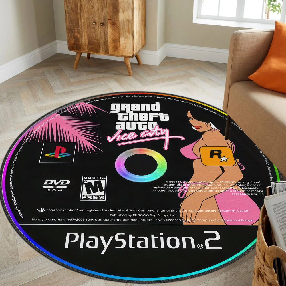 GTA PlayStation Carpet enhancing a gaming room setup.