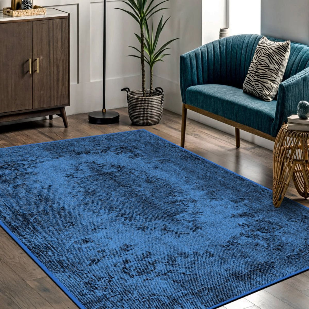 Close-up of Dark Blue Area Rug’s plush texture and deep blue tone