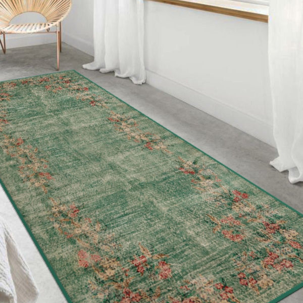 Custom-sized Green Antique Look Rug, adding timeless elegance to any room.