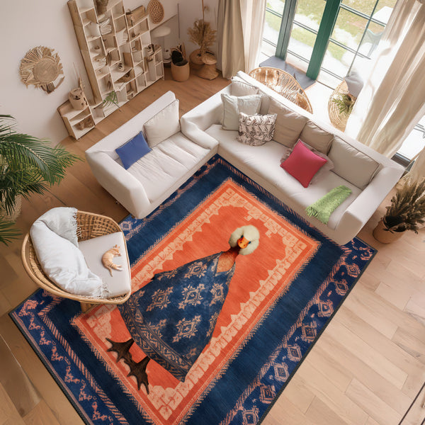 Decorative Animal-Themed Rug with Duck Illustration and Bold Colors
