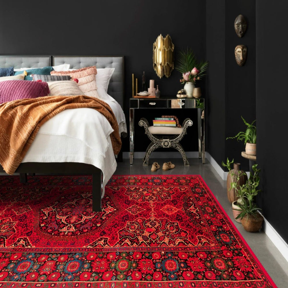 Deep Red Carpet adding a luxurious touch to a modern living room