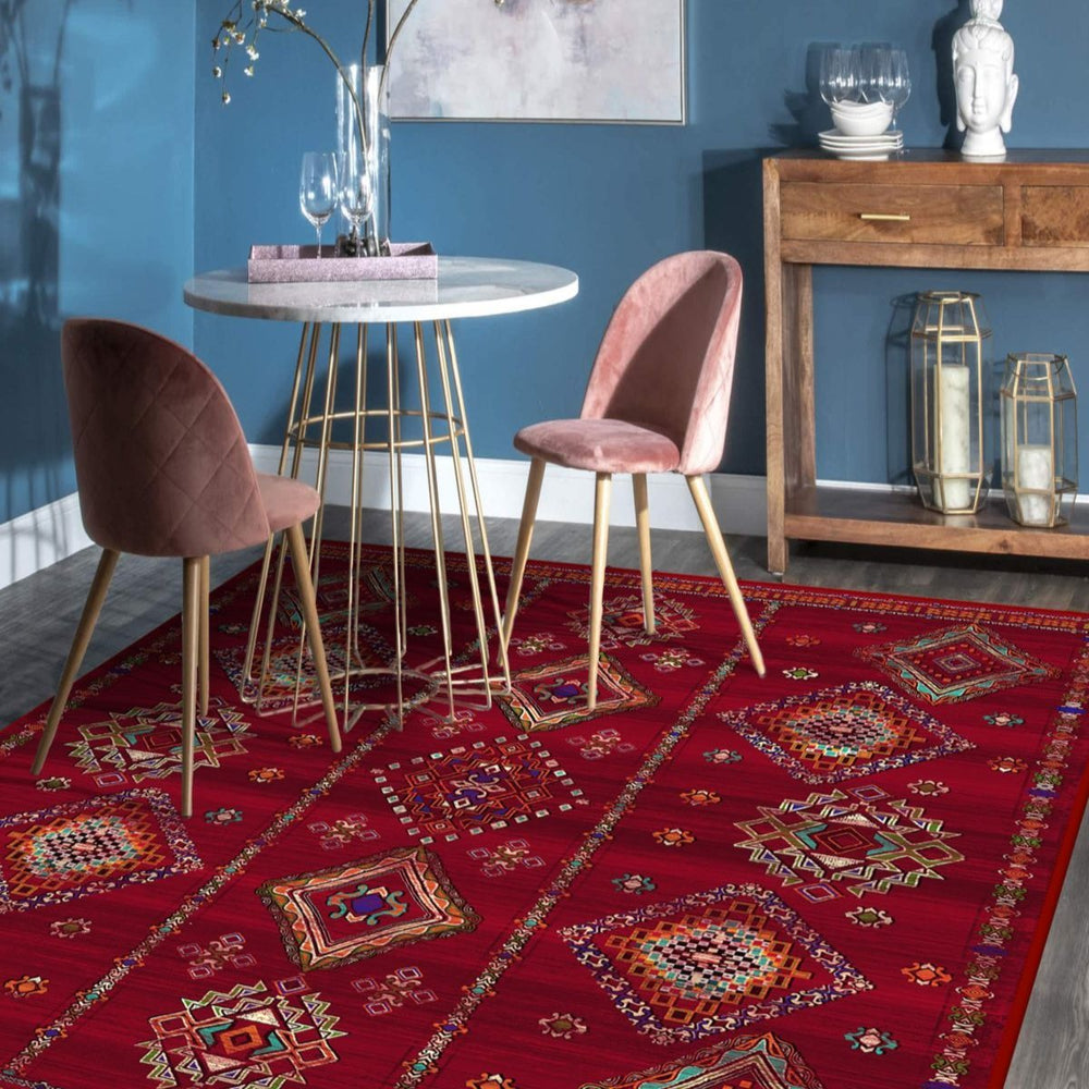 Rich Red Rug adding a luxurious touch to a contemporary living room.
