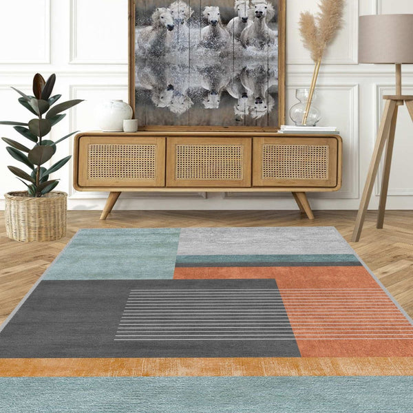 Detailed close-up of a modern geometric rug showcasing its intricate design