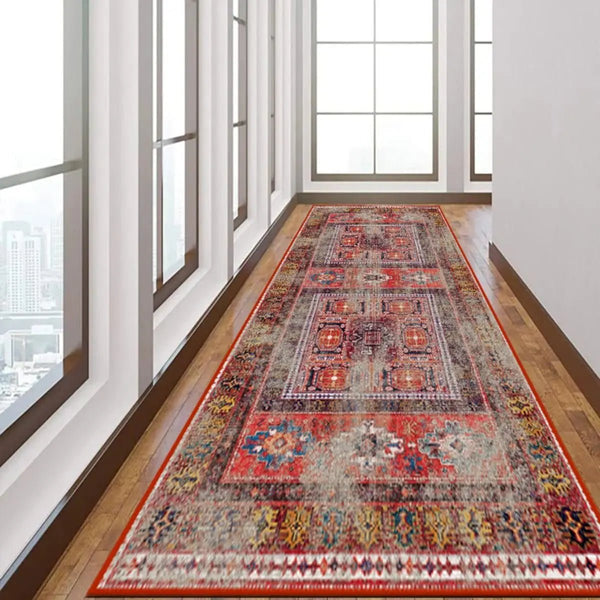 Distressed Oriental rug adding charm to a modern living room