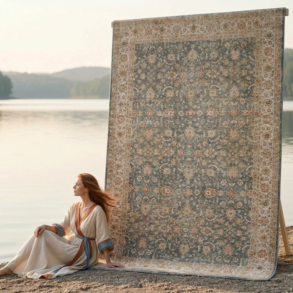 Soft Blue Traditional Rug