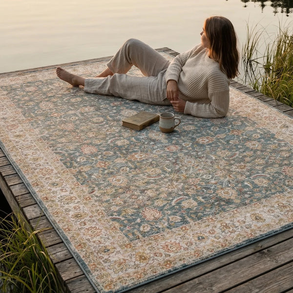 Soft Blue Traditional Rug