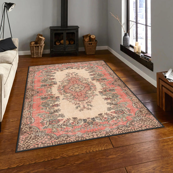 Beige-Pink Medallion Rug