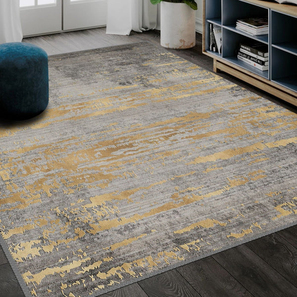 Elegant gray rug providing soft elegance to a minimalist bedroom setting