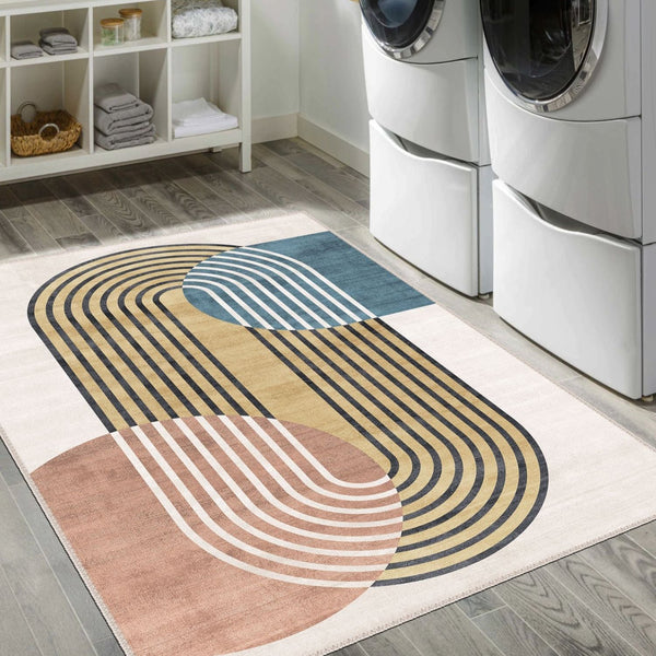 Family-friendly art floor rug with hypoallergenic cotton for everyday comfort