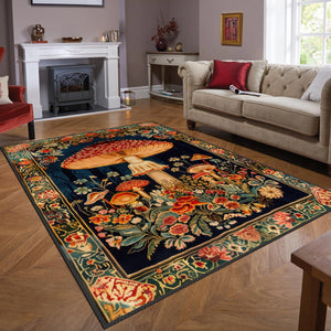 Floral Fantasy: Mushroom Wool Rug - Artistic Home Furnishing
