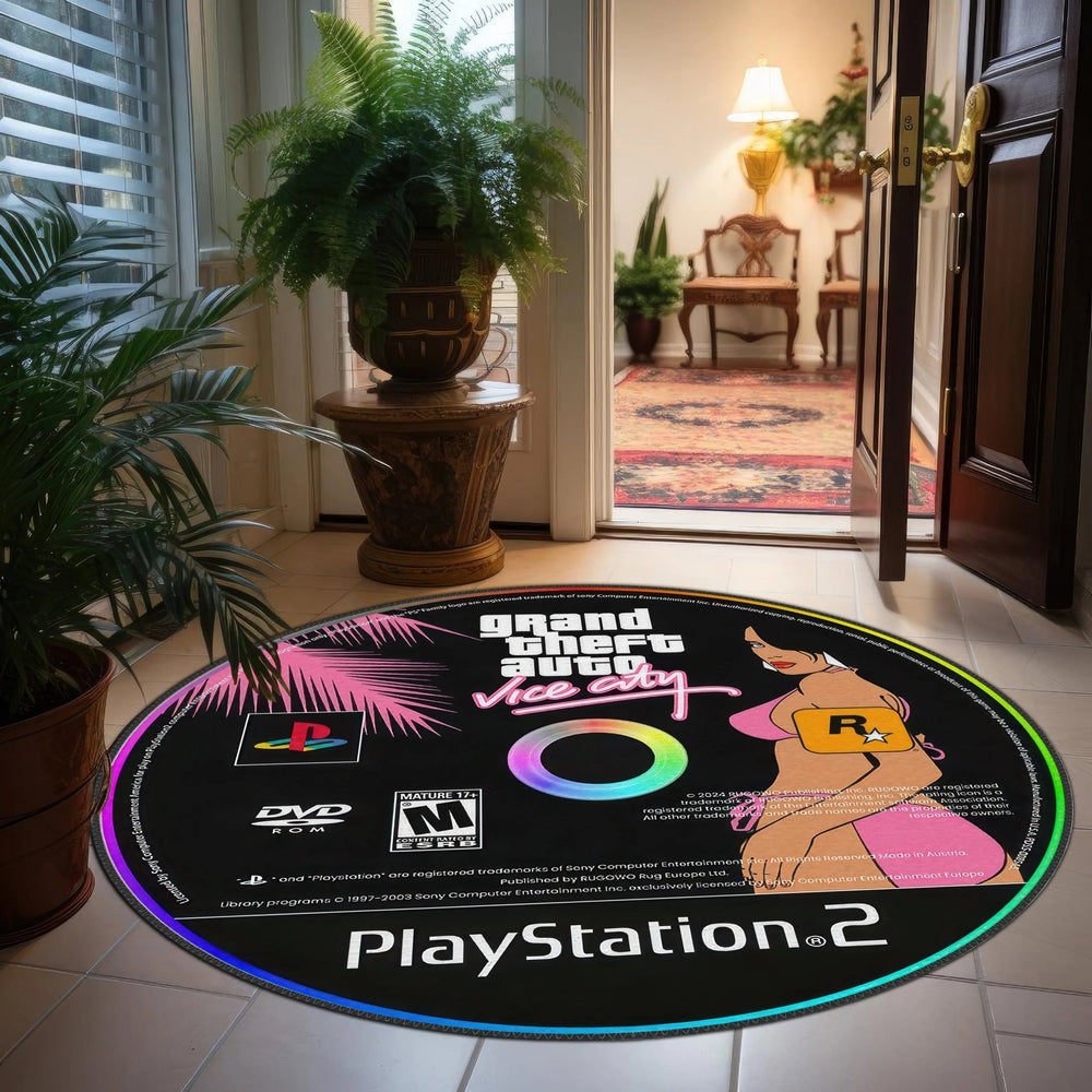 GTA PlayStation Carpet enhancing a gaming room setup.