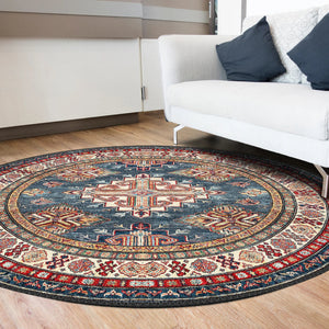Intricate Indigo: Detailed Navy and Red Runner for Timeless Style
