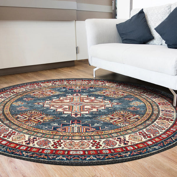 Intricate Indigo: Detailed Navy and Red Runner for Timeless Style