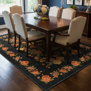 Black Floral Area Rug - KL 359