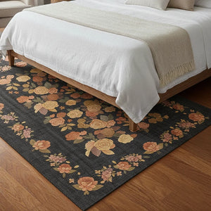 Black Floral Area Rug - KL 359