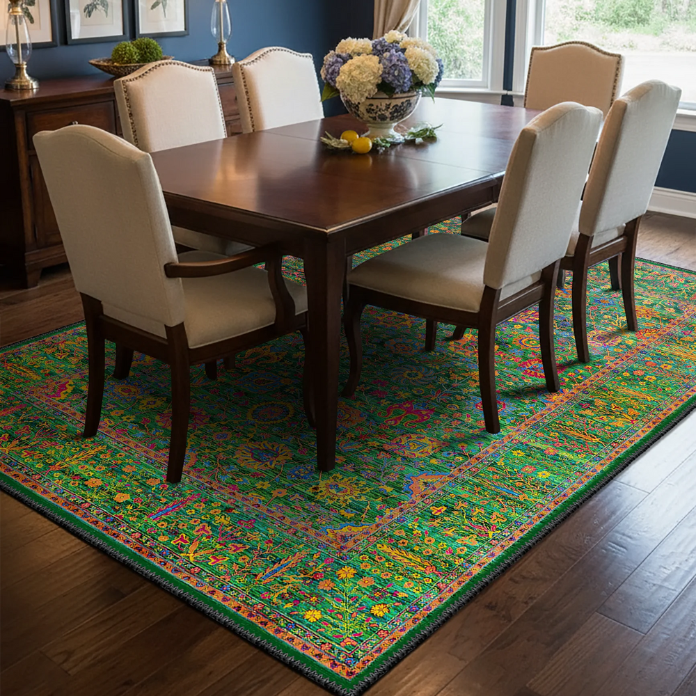 Green Floral Vintage Rug - KL 426