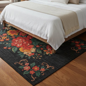Bold Floral Rug on Dark Base – KL 354