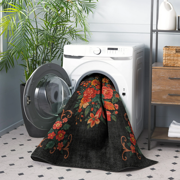 Bold Floral Rug on Dark Base – KL 354