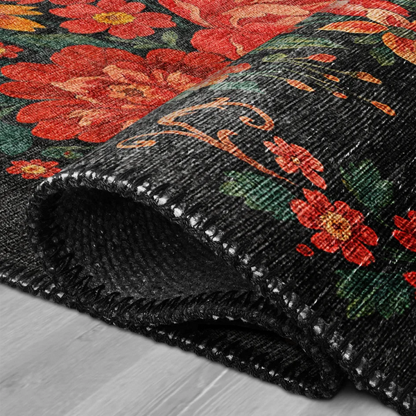 Bold Floral Rug on Dark Base – KL 354