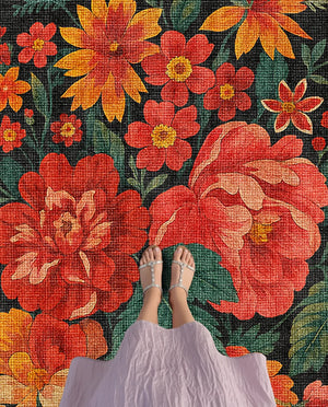 Bold Floral Rug on Dark Base – KL 354