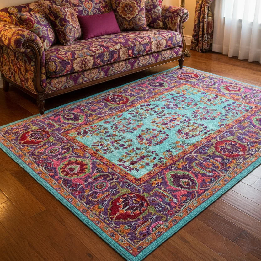 Green Base Colorful Vintage Rug - KL 441