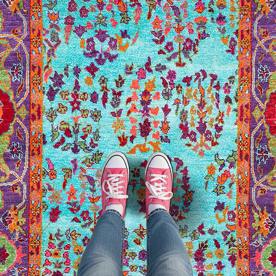 Green Base Colorful Vintage Rug - KL 441