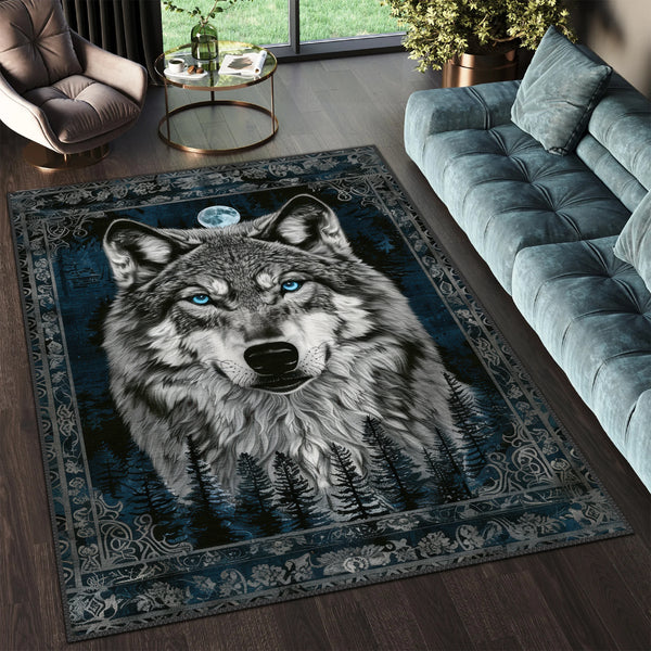 King of the Wilderness Wolf Rug - Regal and Powerful
