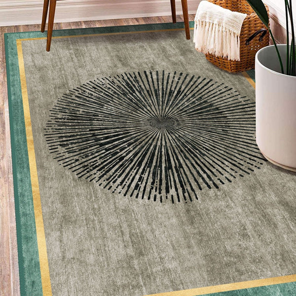 Large unique modern rug in a stylish dining room