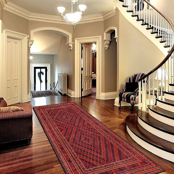 Luxury Tribal Runner Rug in Rich Red with Detailed Artistry, Ideal for Elevating Your Home’s Style