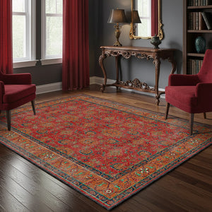 Deep Red Washable Rug