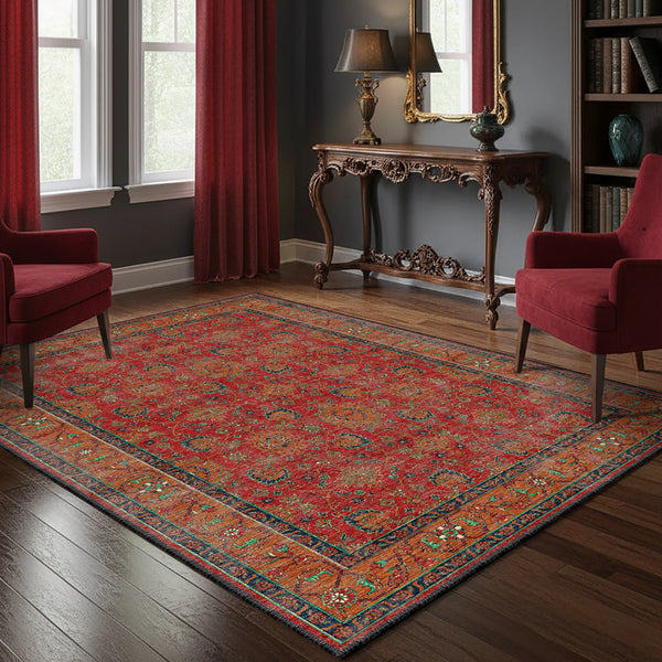 Deep Red Washable Rug