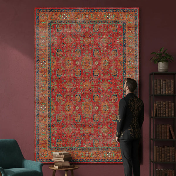 Deep Red Washable Rug