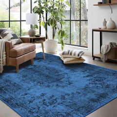 Machine-washable Dark Blue Area Rug, perfect for high-traffic areas
