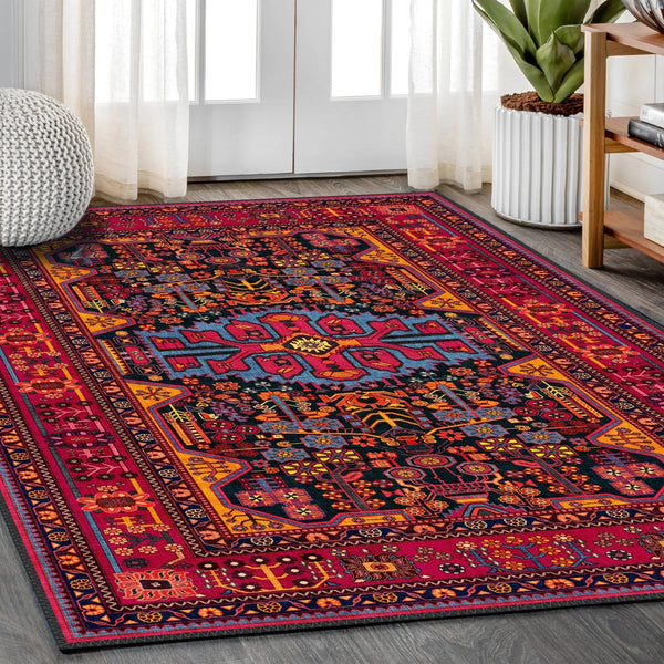 Machine-washable Persian style rug in a living room