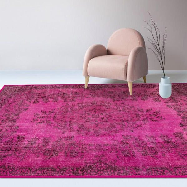 Machine-washable Vibrant Pink Rug, perfect for family-friendly spaces